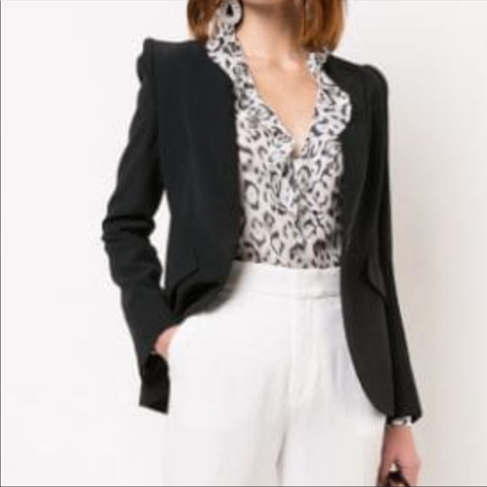 Last size! 🖤RACHEL ZOE🐆🖤🤍 safari snow leopard silk ruffle blouson top S $325